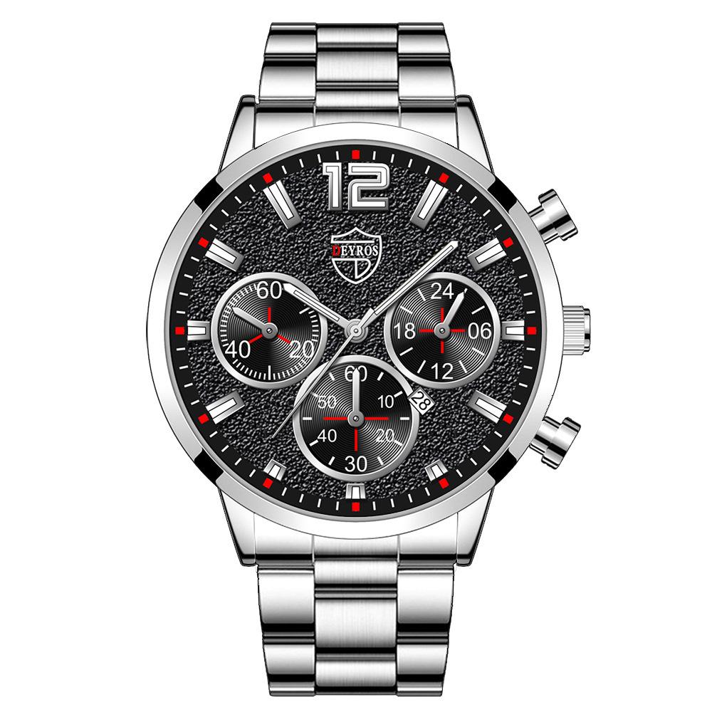 Trendy Fashion Herren Kalender Uhr Edelstahl Uhr Student Uhr Casual Quarz Uhr Männer