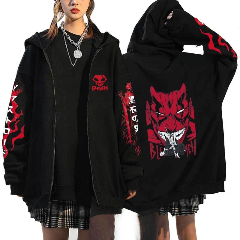 Japonské Anime Bleach Kurosaki Ichigo Potlačená Mikina s Kapucňou Pánska Dámska So Zipsom Ležérna Voľná Mikina Harajuku Unisex Bunda na Zips