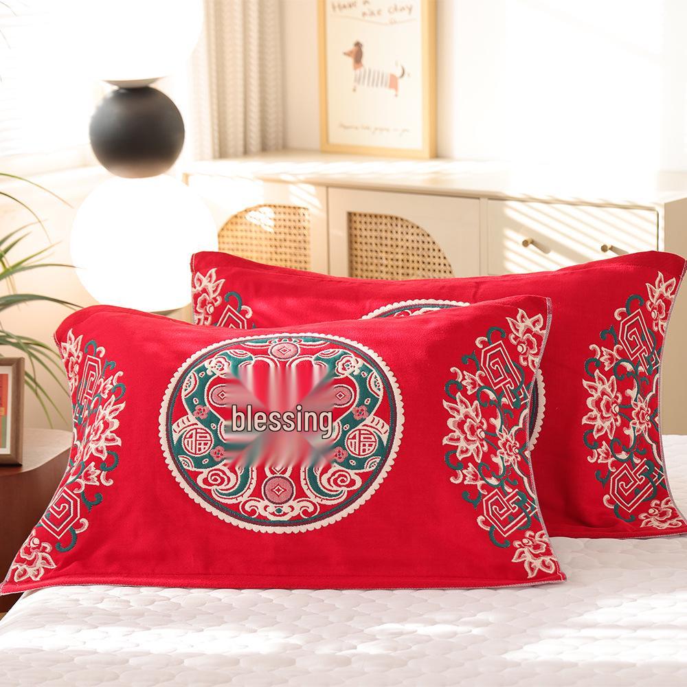 Par de Fronhas de Algodão Antiderrapantes - Design Festivo Vermelho, Absorventes de Suor, Anti-Queda, Frete Grátis