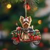Christmas Dog Car Ornament 2D Flat Acrylic Pendant Rearview Mirror Charm Lifelike Puppy Car Ride Decor Puppy Lover Gift