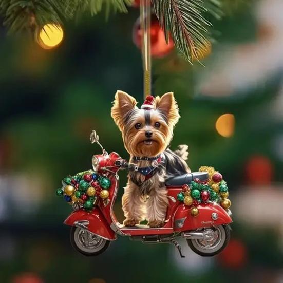 Christmas Dog Car Ornament 2D Flat Acrylic Pendant Rearview Mirror Charm Lifelike Puppy Car Ride Decor Puppy Lover Gift