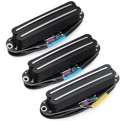 Musiclily Pro Ceramic Humbucker Pickups with Super Distortion and Bridge Pickup Set for Strat Electric Black Chrome Rails ST-DPHC Single-Size Neck,