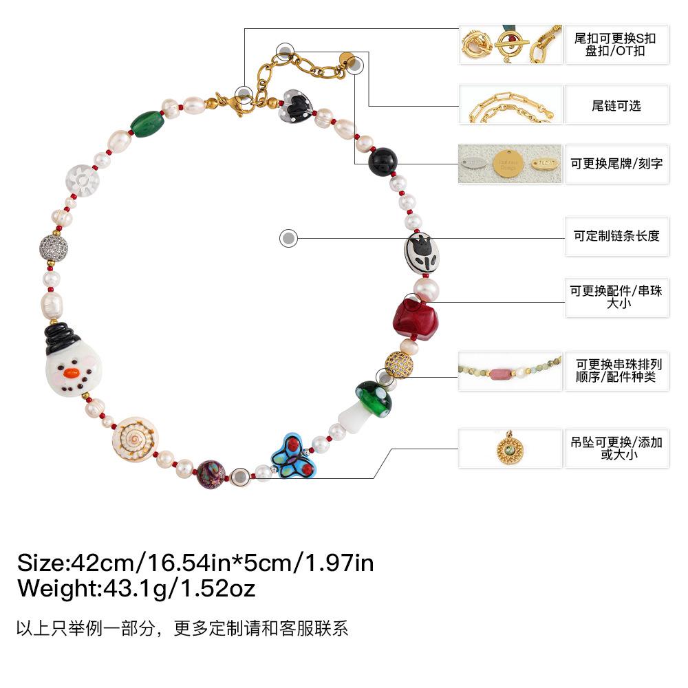 GEMCHIC Women s Cartoon Snowman Beaded Necklace with Natural Freshwater Pearls and Glass Charms