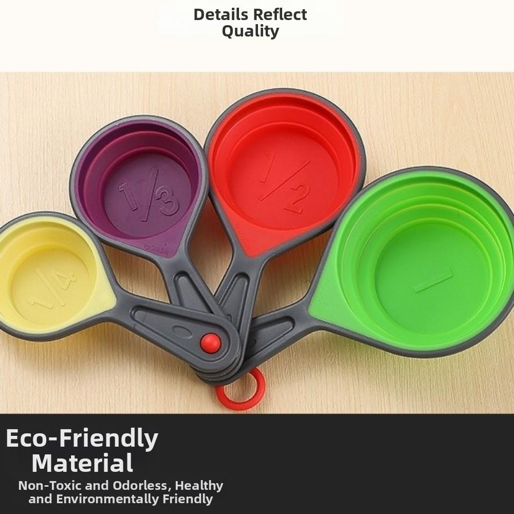 3/4 Pieces Silicone Measuring Spoon Collapsible Leak-Proof Collapsible Funnel Wide Mouth Food Grade Liquid Dispenser