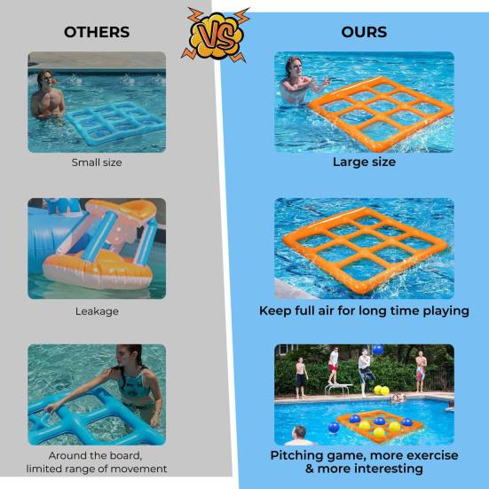 Inflatable Pool Tic-Tac-Toe Game Waterproof Floating Board with Balls Family Outdoor Water