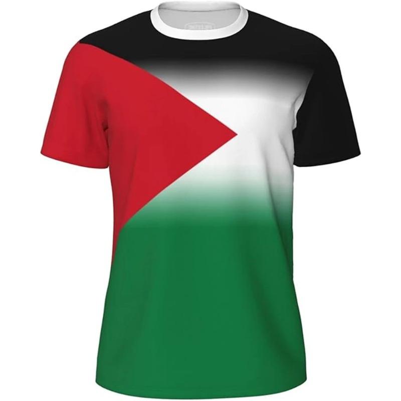 Fashion Palestine Flag National Emblem Pattern 3D Printed T-shirts Summer Trend  Short Sleeve Sports Football T-shirts Loose Breathable Tops