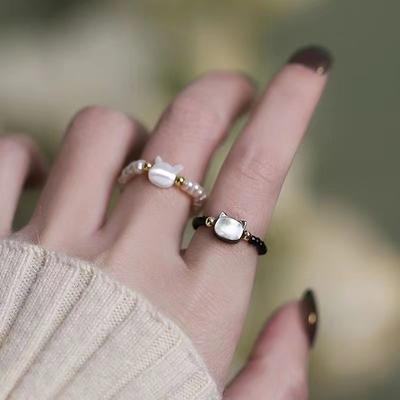 1pcs Obsidian Rings Beads Minimalist Fidget Ring Handmade Cute Black White Cat Ring Women Party Accessories Jewelry
