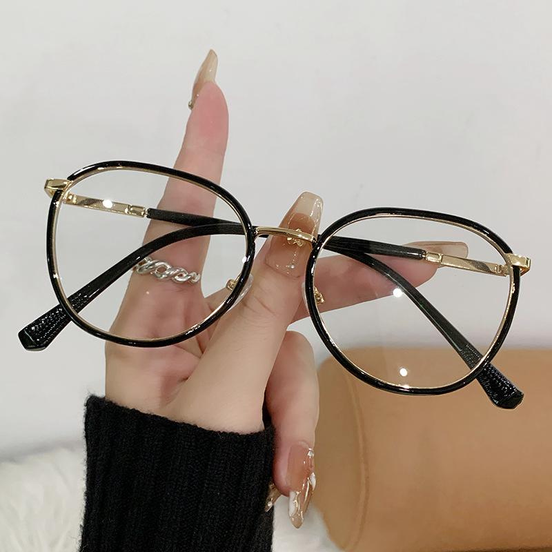 New cross-mirror fashion color-changing anti-blue light glasses women's tide plain face silk-embedded flat light environment ultra-light large-frame