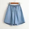 Tencel Denim Shorts Women's Summer New Thin Ice Silk Casual Cropped Loose Wide Leg High Waist A- line Hot Pants Large Size