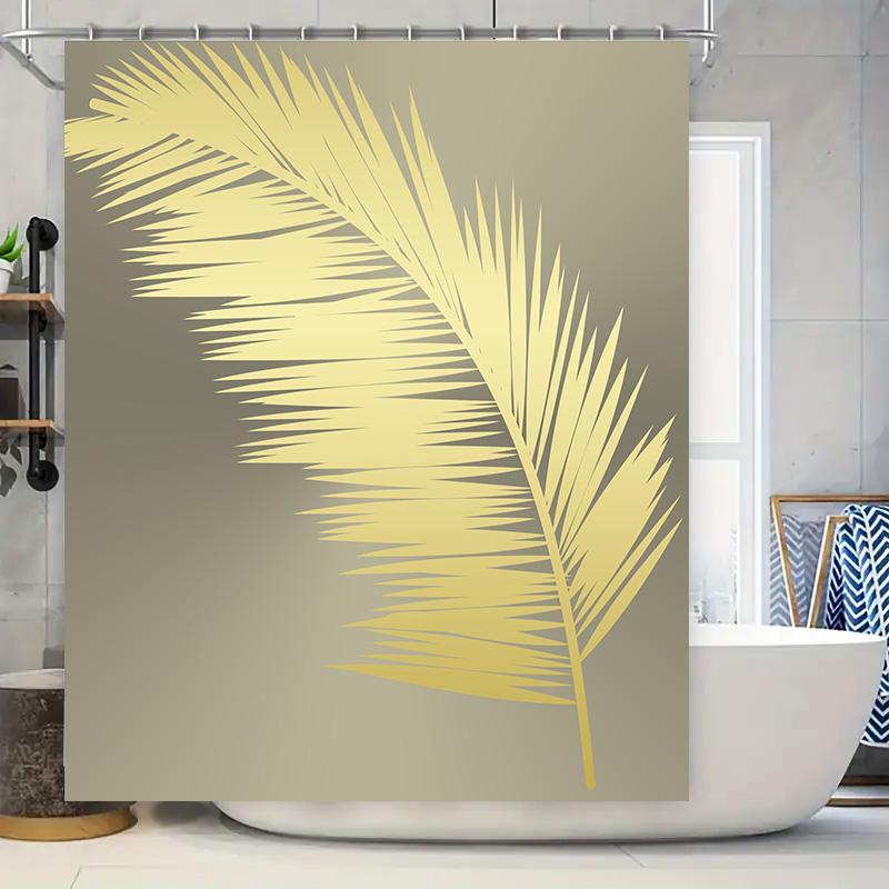 

Modern Stylish Golden Palm Leaf Shower Curtain Perfect For Luxury Bathroom Decor W60H190(CM)-1 Pcs