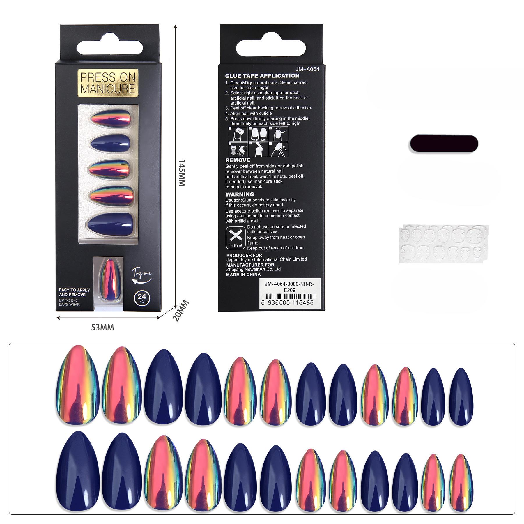 

Темно-синий миндалевидный средней длины носимый доспех с острым носком патч для нейл-арта готовый 24 штуки в коробке