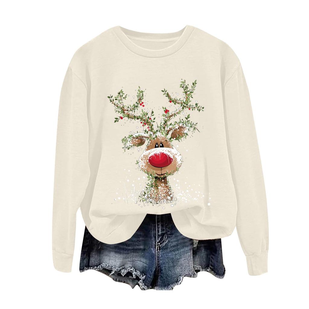 Moteabel avslappet langermet løstsittende juleprint rund hals genser