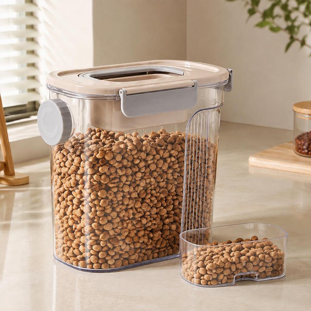 Airtight Pet Food Storage Container with Measuring Cup and Handle-