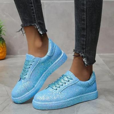 Fashion Vulcanized Shoes Woman Lace-up Casual Big Size Flats Fashion Bling Ladies Sneakers Platform Women's Sports Zapatillas De Deporte