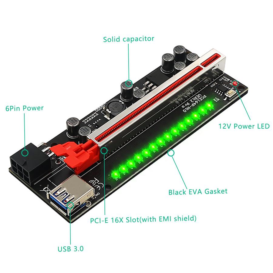 Upgrade Riser 012 PRO LED Light PCIE Riser for Video Card Graphics Expansion Card Adapter PCI-E 16X Riser For Mining