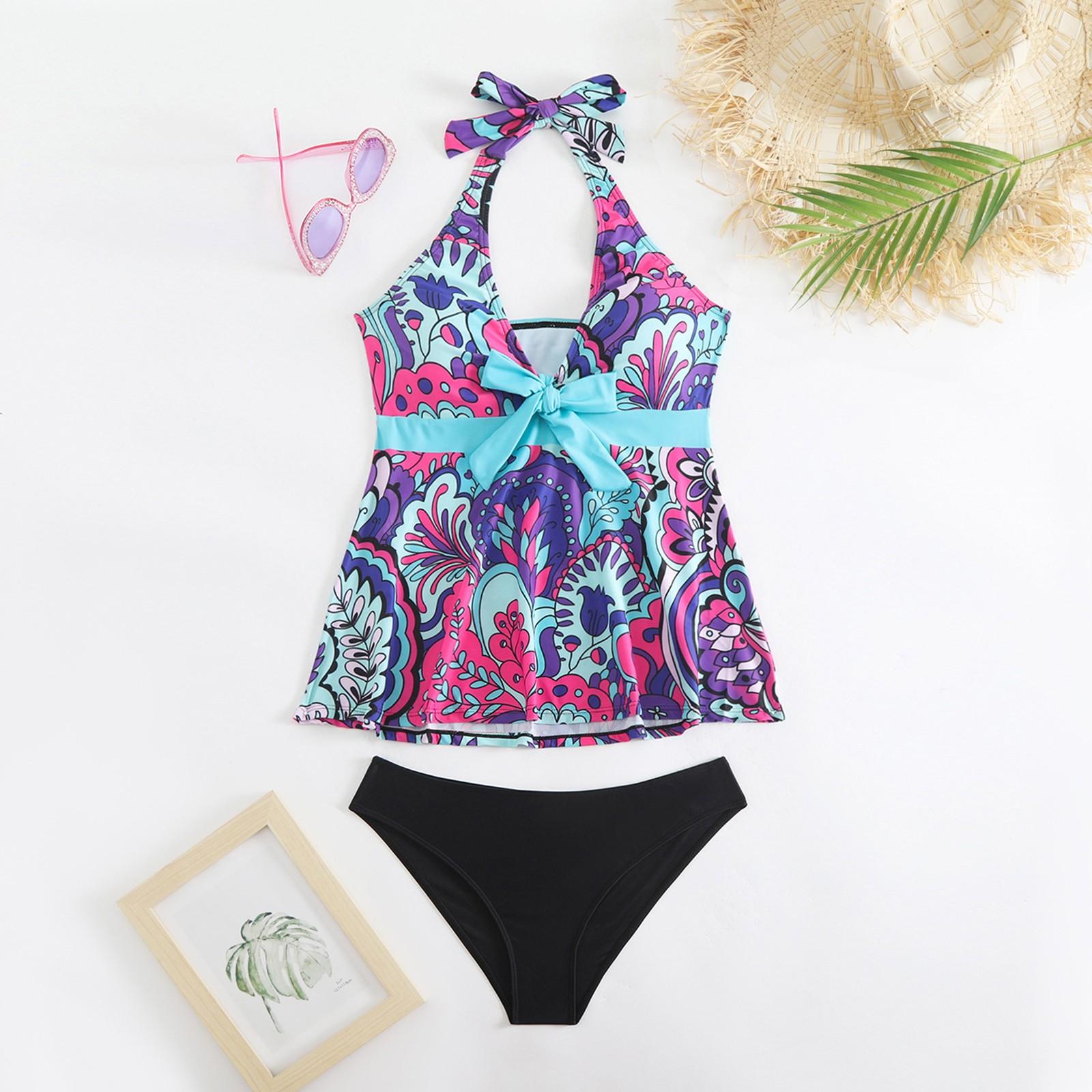 

Women s Split Fashion Sexy Bikini Print With Breast Pad Without Steel Bracket Swimsuit XXXXL темно-фіолетовий колір