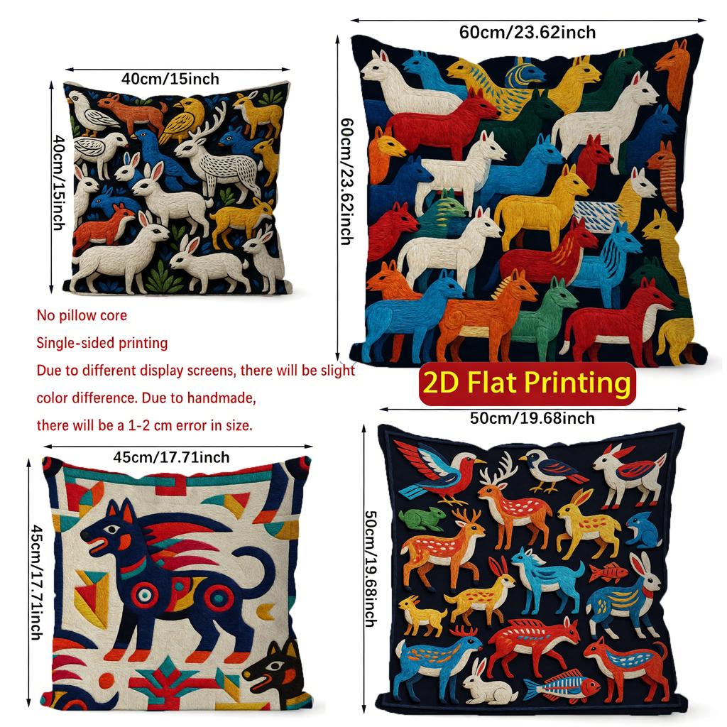 2D Boho Folk Animal Print Throw Pillow Covers Pattern Cushion Cover Suitable For Sofa Bedroom Car Pillow Cover