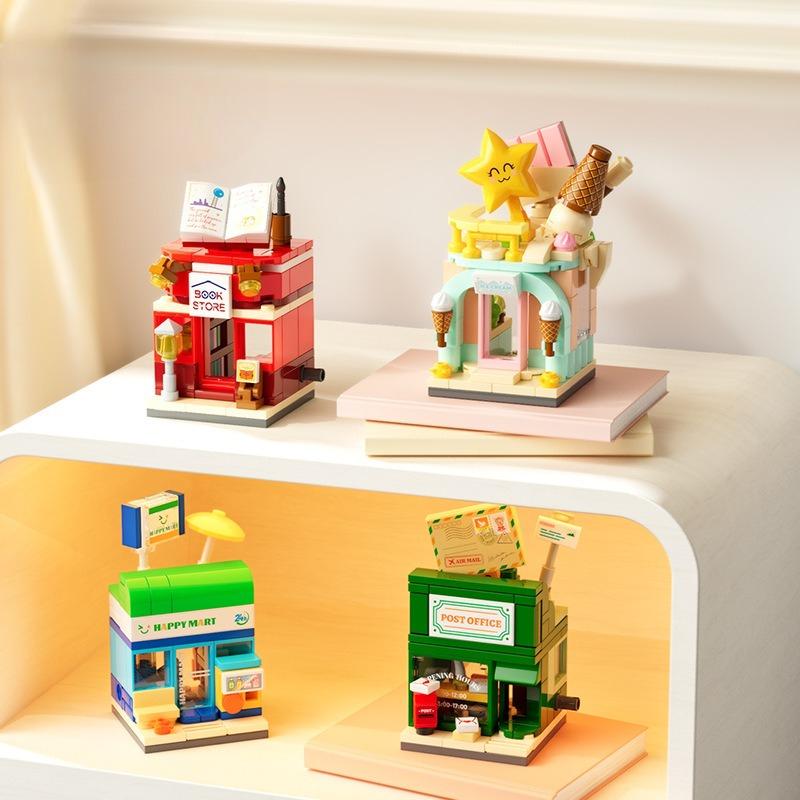 Mini City Food Street Scene Building Blocks Educational Toy Gift for Kids Creative Assembly Model