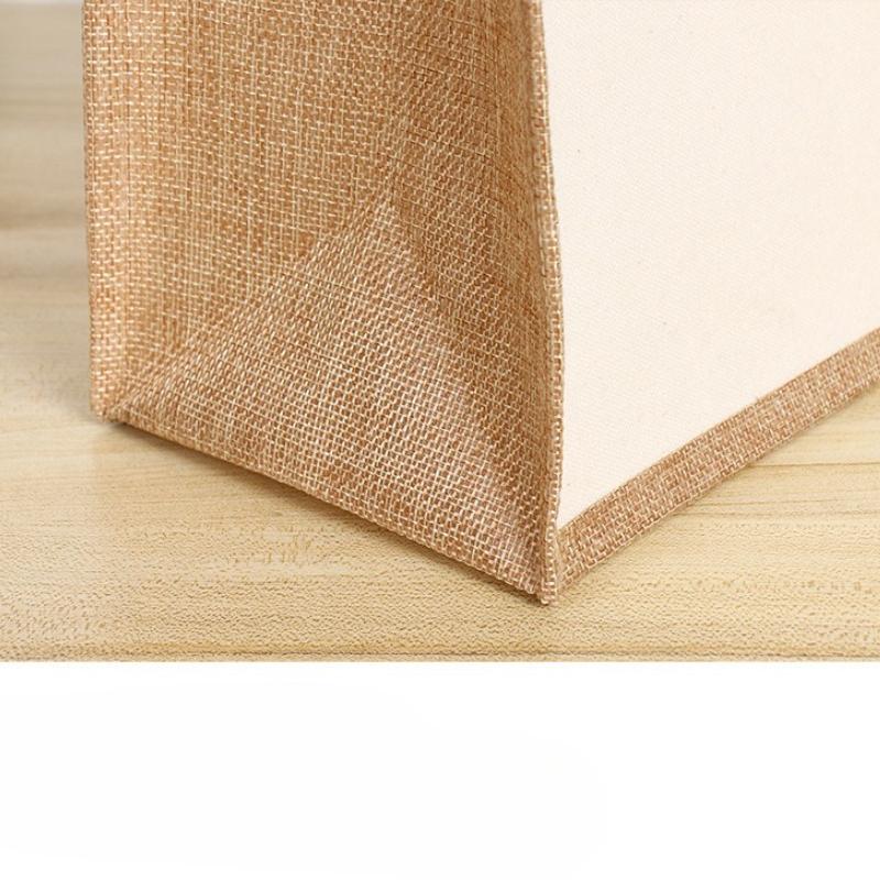 Eco Friendly Reusable Jute Bag Interior Burlap Tote Bags Natural Linen Bags with Soft Cotton Handles and Laminated Interior