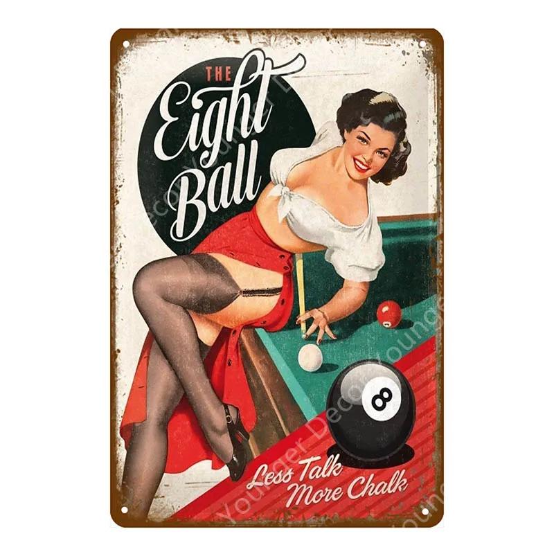 Vintage Retro Sexy Dame Pin Up Girl Malerei Blechschilder Metall Poster Wandaufkleber Bar Kaffeehaus Club Heimdekoration YI-076