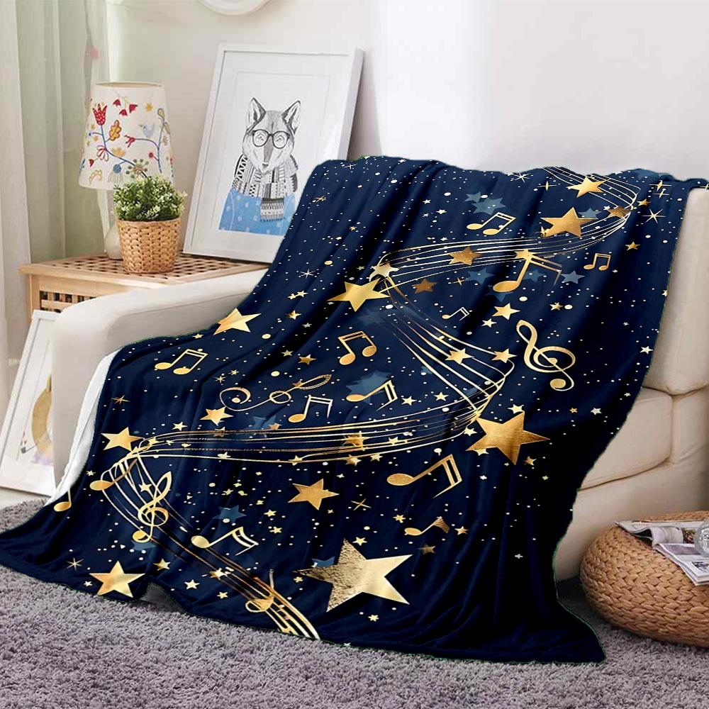 1pc Music Stars Print Blanket - Lightweight Flannel Throw Blanket For Sofa, Bed, Living Room, Office, Outdoor Travel, Camping, Soft All-Season Throw