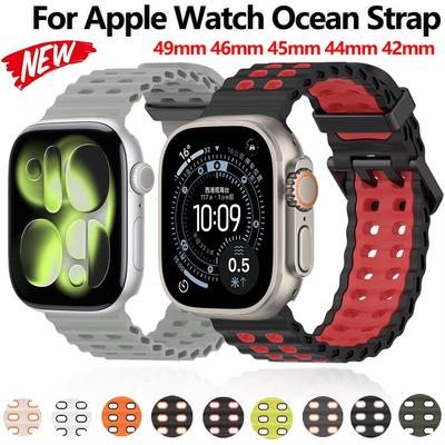 Soft Silicone Strap for Apple Watch Ultra 3/2 Strap 49mm 46mm 45mm 44mm Ocean Bracelet Band iWatch Series 11 10 Ultra 9 8 7 6 SE