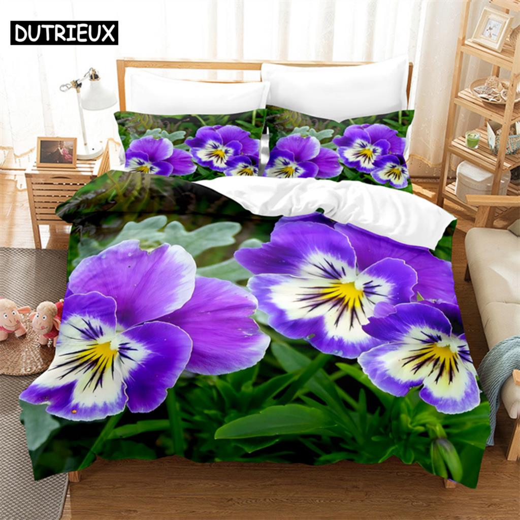 Purple Flowers Queen Bedding Set Duvet Cover Set Kids Bedding Digital Printing Bed Linen King Size Duvet Cover Set Bedding Set