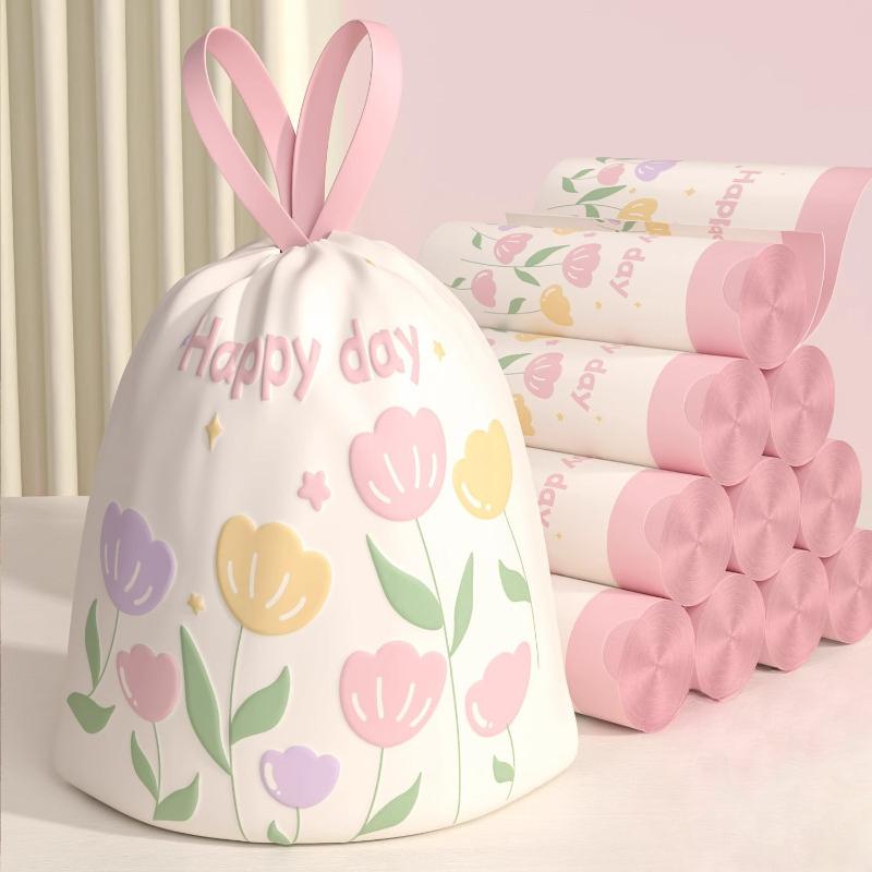 Thickened Drawstring Trash Bags 45x45cm Kitchen Garbage Bags Heavy Duty Plastic Refuse Bags With Printed Pattern