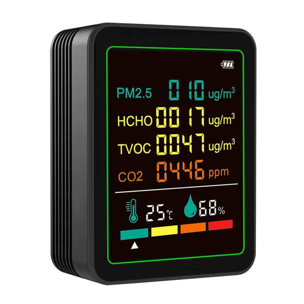 Air Quality Meter 6 in 1 CO2 TVOC HCHO PM2.5 Temperature Humidity Detect Tester Indoor Portable