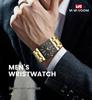 Men's Black Gold Quartz Waterproof Wristwatch with Steel Band