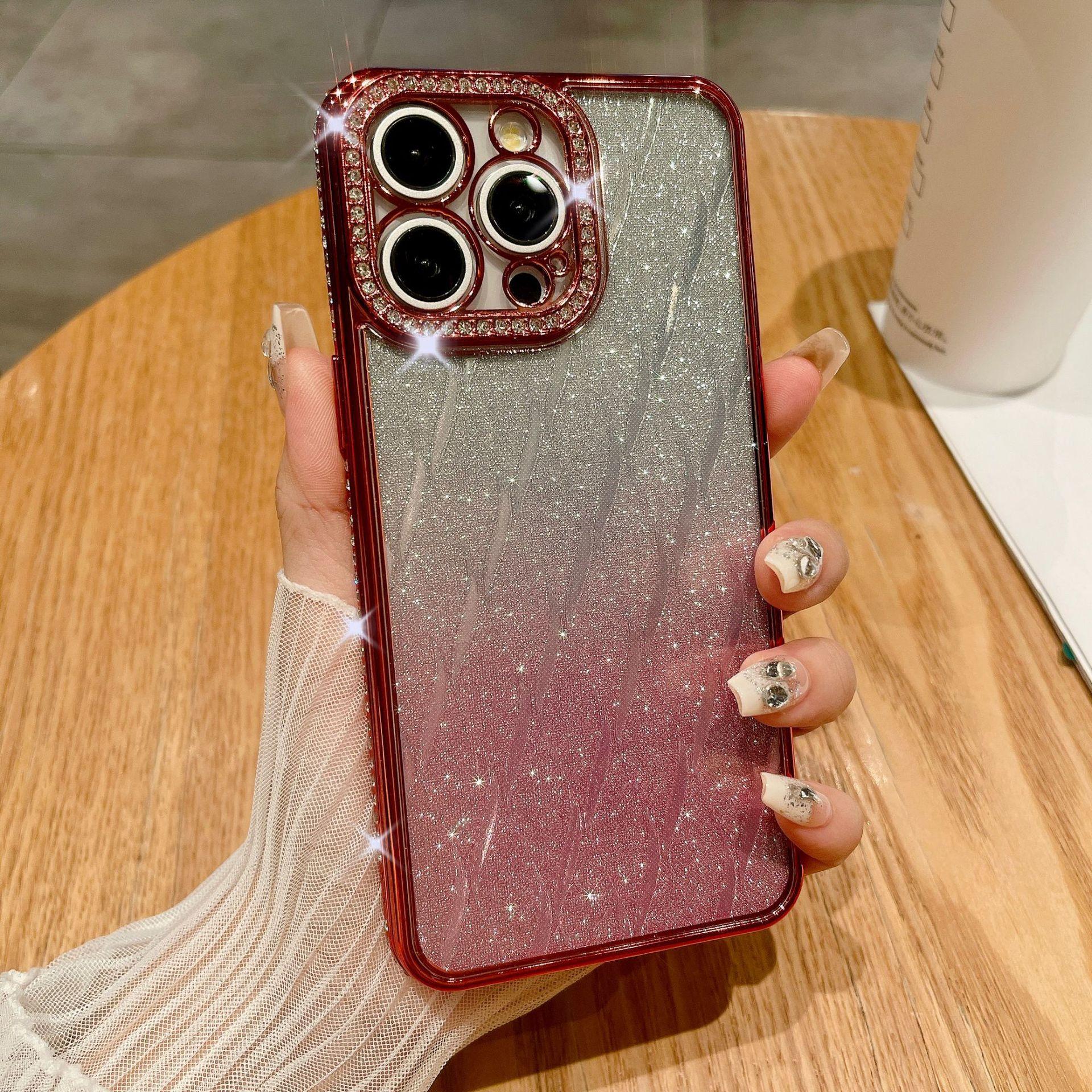 

Подходит для чехла для телефона Apple 15ProMax с градиентными блестками и гальванизированного противоударного чехла для iPhone14 Apple 15 красный