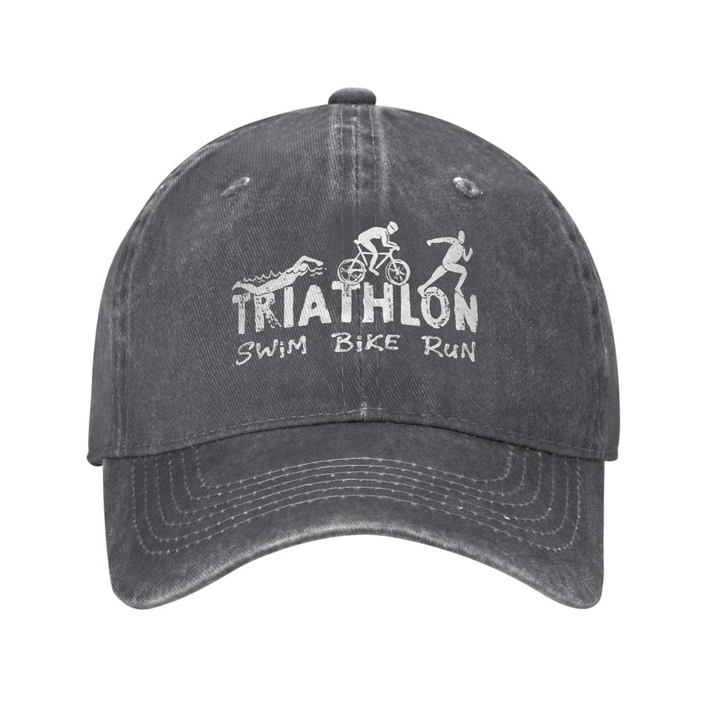 Triathlon Swim Bike Run Athlete Denim Fabric Cap Casual Baseball Caps Adjustable Hat Summer Unisex Baseball Hats
