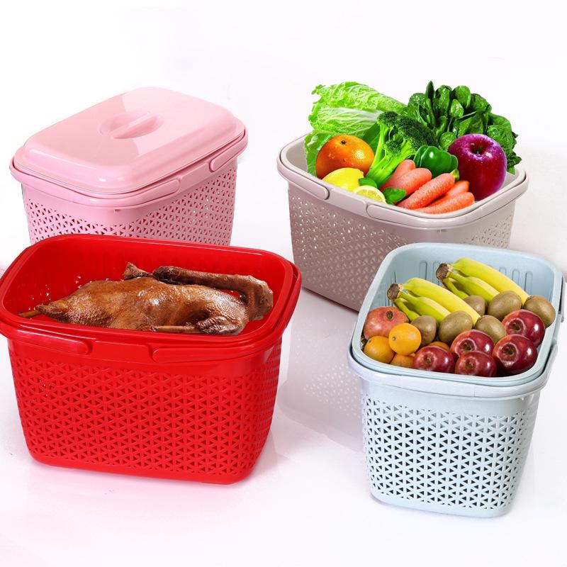 Dual-Layer Large Capacity Handheld Basket for Kitchen and Supermarket Use