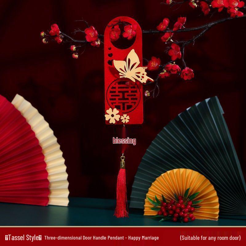 

Creative Double Happiness Wedding Door Handle Pendant - New House Wedding Room Ornament