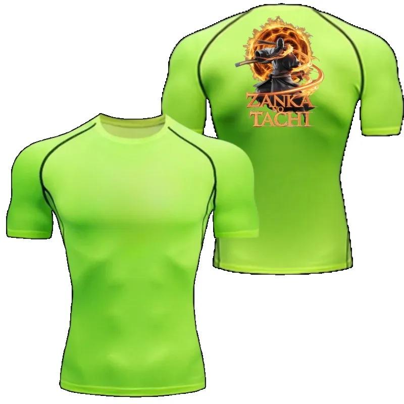 Comfortable Fitness T-shirt for Men Bleach Graphic Breathable Slim Fit Top Summer Gym Jogging Training Elastic Fitness Suit Tee