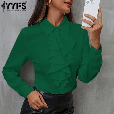 Chemisiers et chemises décontractés à manches longues et col POLO pour femmes, mode printemps-automne, couleur unie imprimée
