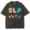 Cute Cartoon Dinosaur Letter Print Ladies T-Shirt Loose Wash Oversized Short Sleeve Fashion Retro Style Top