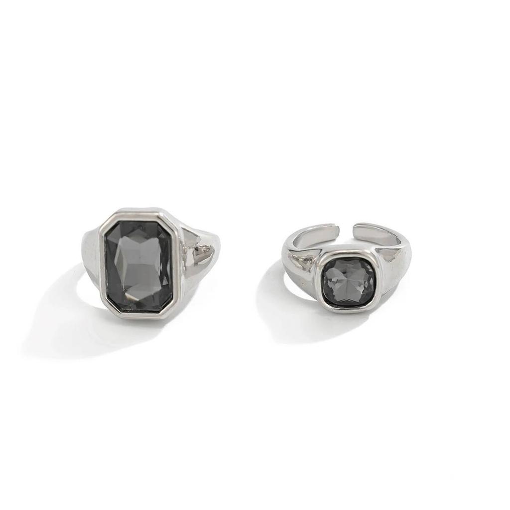 Ingemark Minimalist Square Gray Acrylic Rhinestone Open Ring Women Versatile Adjustable Knuckle Ring Couple Accessory Jewelry