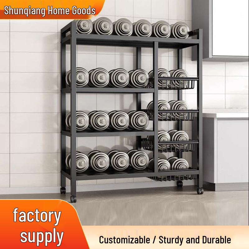 Floor-standing Multi-layer Kitchen Shelf for Cookware, Vegetables, Microwave, and Snacks