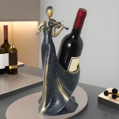 Violin Player Wine Bottle Holder Female Violinist Musician Beer Bottle Display Stand Organizer Rack Home Kitchen Bar Dining Table Desktop Decoration