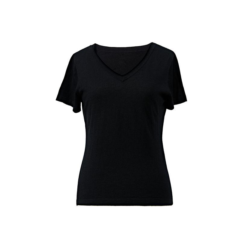 

Blacknini Yin Waffle s Silk Cashmere Is Extremely Luxurious! Conseini Silk Cashmere V Neck Short Sleeve Knitting T-shirt Tops Black L
