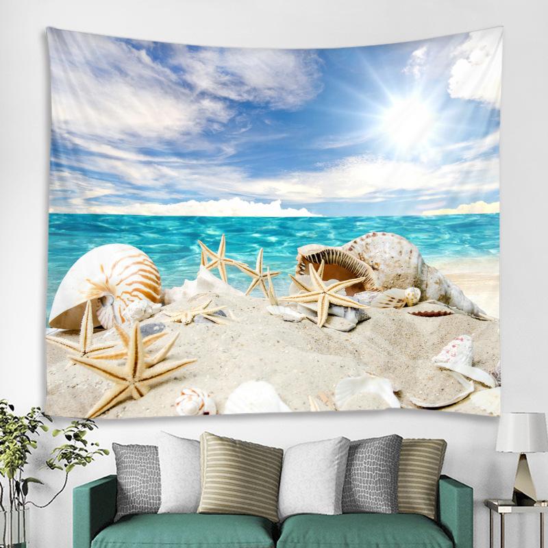 Ocean Beach Tapestry Wall Hanging Starfish Shell Bedroom Living Room Home Decor Polyester Fabric 100X70CM