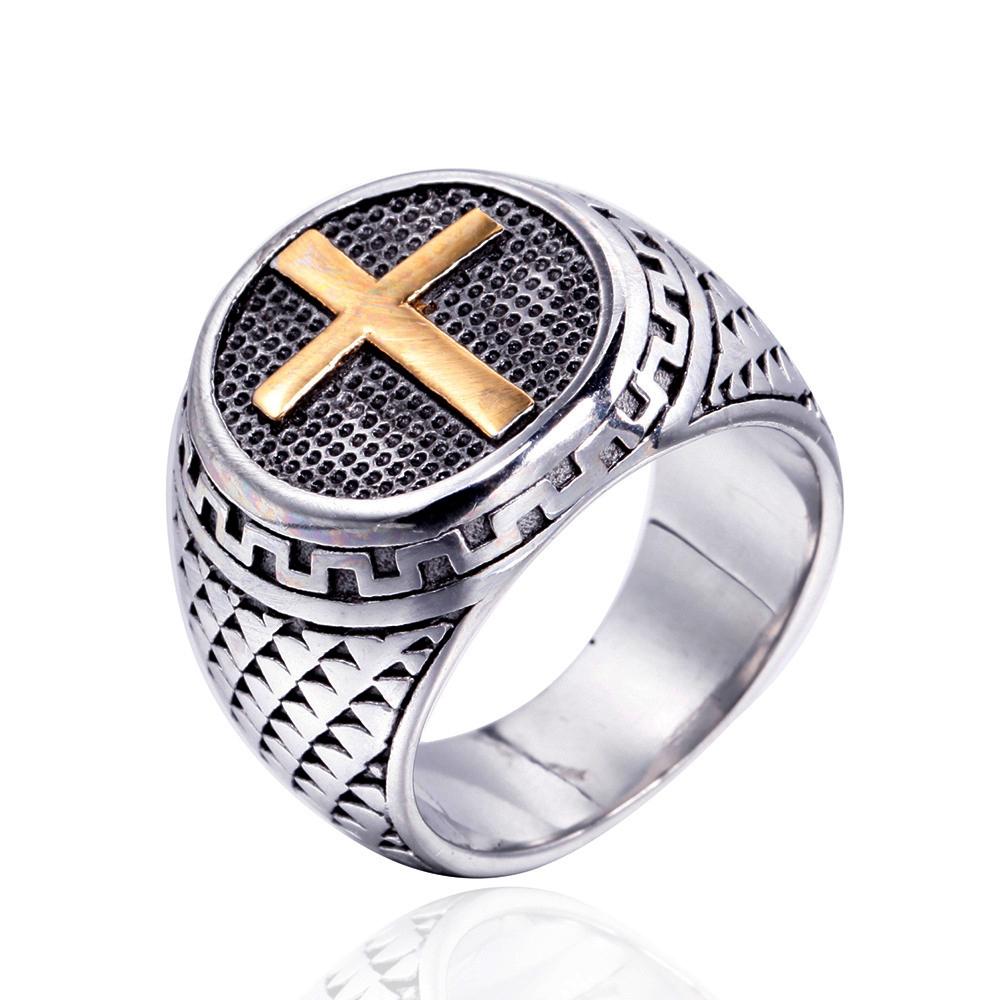 Vintage Edelstahl Kreuz Ring Herren Punk Christian Ostern Jesus Ring Schmuck Biker Amulett Geschenk Großhandel Größe 7-13