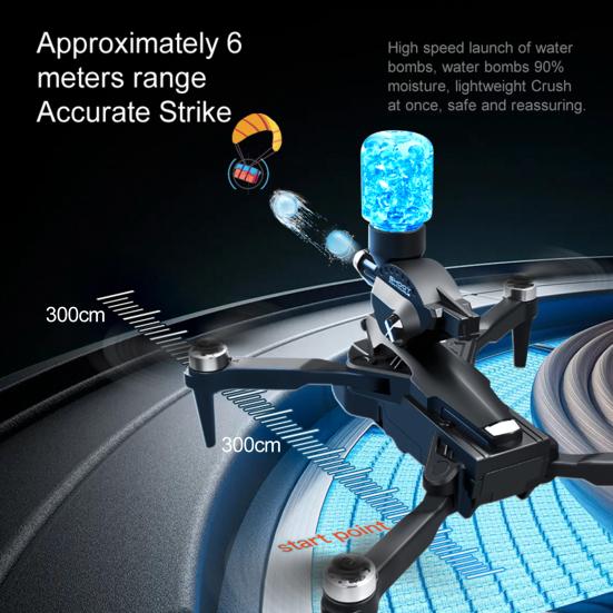 2.4GHz Remote Control Drone with 8K Three Cameras Brushless Motor Aerial Photography Water Bombs Launching Drone Kids Adult RC Quadcopter Toy