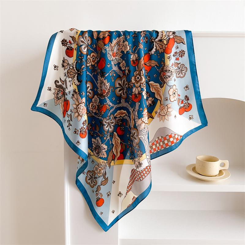 New floral small square scarf imitation silk scarf headscarf women's spring and summer scarf printed neck protection scarf professional scarf