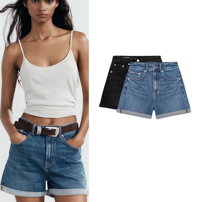Summer Women's Strap Trim Hemming Trousers High Waist Loose Comfortable Edition Type Denim Shorts 8197107