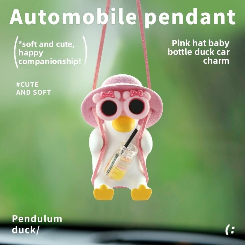 Cute Swinging Duck Car Ornament Rearview Mirror Pendant Vehicle Hanging Accessory Automotive Interior Gift Suitable for Women Men And Children