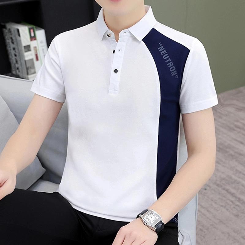 Business Casual Patchwork T-shirts Men's Clothing Polo-Neck Stylish Button Summer Contrasting Colors Short Sleeve Polo Shirts