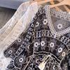 Lace Up Crochet T-shirt Women Mesh Flower Cover Up Crop Top Sun Protection Clothing  Beachwear