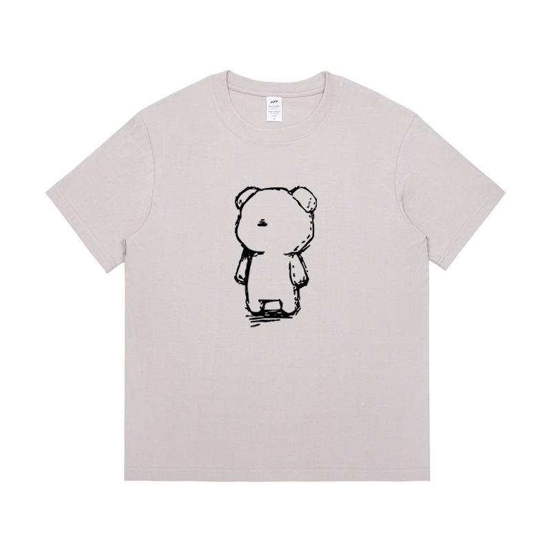 Dámské bavlněné tričko s černobílým medvědem: Krátký rukáv, Slim fit, Neformální letní oblečení